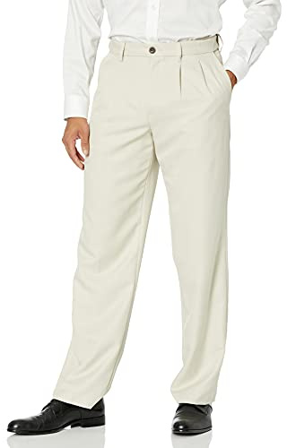 Amazon Essentials Pantalón de Vestir con Pinzas, de Cintura Expansible y Ajuste Clásico Hombre, Piedra, 35W / 28L
