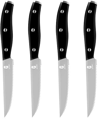 ZENG Set di Coltelli da Bistecca 4 pezzi con Lama Seghettata, Set di Coltelli in Acciaio Inossidabile di alta Qualità, Coltello da Bistecca 11 cm Nero Coltello Posate Ristorante Familiare
