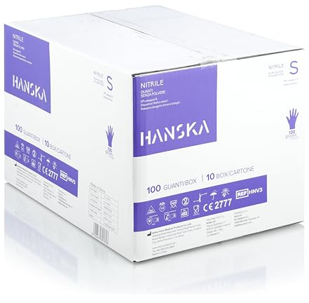 HANSKA 1000 Guanti Monouso Nitrile Viola - Senza Polvere - Usa e Getta- Ambidestri - Non Sterili - Base di Gomma - Adatti per Ambiti Medici, Manipolazione degli Alimenti (1000, S)