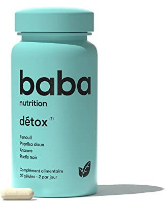 Baba Nutrition Complément alimentaire Détox | Complexe de 4 plantes certifiées bio hautement dosées pour purifier l'organisme | Paprika, Radis Noir, Ananas, Fenouil | 60 gélules