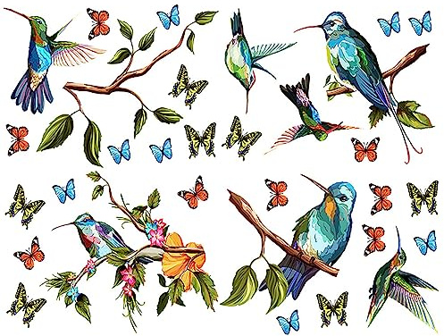 WUDQIJI Fönsterbilder fönsterklistermärken 4 ark fåglar på gren fönster dekaler fåglar fönsterklistermärken kolibri fönsterklistermärken vår fåglar fönsterbilder för vardagsrum sovrum väggdekoration