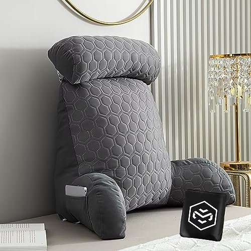 WANAM Lesekissen - Rückenkissen für Bett - Bettsitzkissen mit Armlehne - Bett Rückenlehne Lesekissen - Stützkissen - Bettauflage Kissen mit Abnehmbarer Nackenrolle - Ideal als Rückenstütze zum Lesen