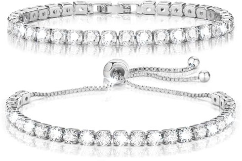 TempBeau Armband Damen Silber Kristall : 2Pcs Tennisarmband für Frauen 19cm Armbänder Schmuck Geschenk Silber Gold für Mama Freund Tochter Verstellbares Armreif