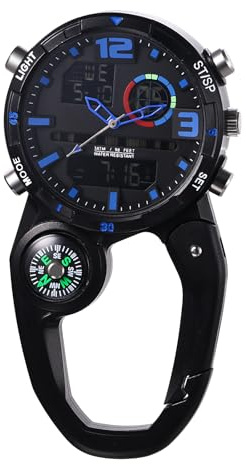 JewelryWe Montre Mousqueton Analogique Homme: Montre Porte Clé à Quatz avec Aiguilles Luminescent et Lumière Porte Clef pour Sac à Dos Extérieur - Cadeau Anniversaire Fêtes des Pères