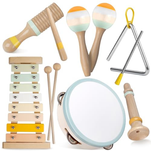 Baby-Musikinstrumente - Montessori-Holzspielzeug für Kleinkinder von 1-3 Jahren, Percussion-Instrumente Set mit modernem Boho-Xylophon für Kinder Vorschulbildung 3+