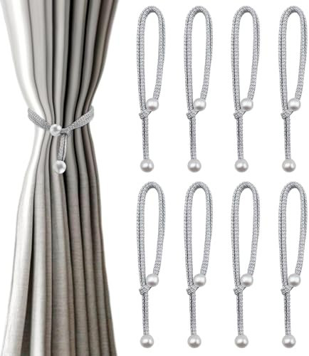 ALLisWE 8 Stück Vorhang Raffhalter, Gardinenhalter Raffhalter mit Großen Perlen Vorhang Seil Schnallen Vorhang Raffhalter für Gardinen Zusammenbinden Zur Dekoration Von Wohnzimmer Büro Schlafzimmer