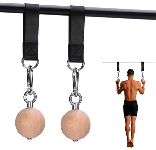 2 Pcs Pull Up Ball Grip Wooden Nonslip Rock Climbing Holds Training Ball | Grip Strength Trainer Pull Up Power Ball for Chin Up Kettlebell Barbell Home Gym