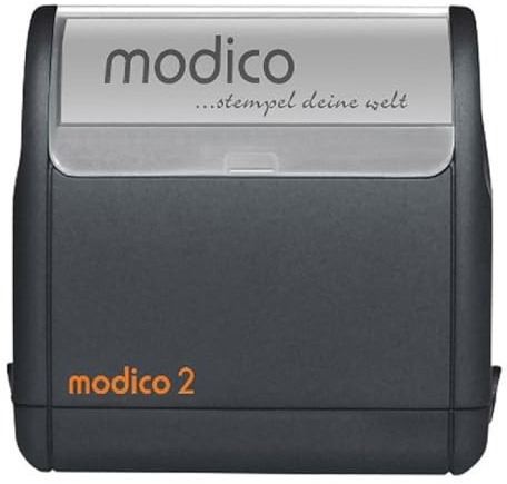 Modico Timbro Personalizzato Preinchiostrante - Impronta 11x37 mm, Inchiostro Vari Colori, Max 2 Righe (Montatura Nera)
