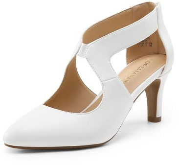 Dream Pairs, scarpe da donna con punta chiusa, tacco kitten elegante, ideali per abiti da festa e scarpe da sposa, bianco, 39 EU