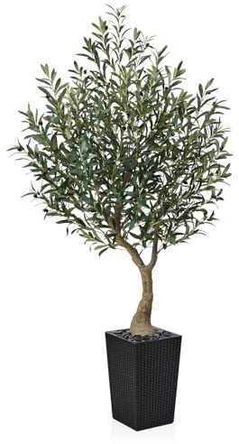 VeriNatural Olivenbaum Künstlich 180 cm - Kunstpflanze Groß UV-beständige, Kunstbaum wie echt mit Schwarze Kegelformiger Topf - Ideal für Wohnzimmer, Büro, Garten und Indoor & Outdoor Deko, VN137