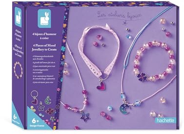 Janod - 4 Bijoux d'Humeur à Créer - Change de Couleur au Contact de la Peau - Kit de Loisirs Créatifs - Activité Manuelle pour Enfant - Dès 6 Ans et + - J09182