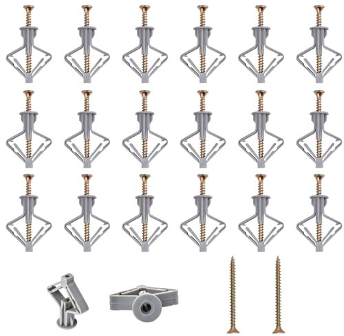 jatimdotina 20 Stück Hohlraumdübel Butterfly, Gipskartondübel mit 20 Stück Schrauben, Spreizdübel Hohlwanddübel, Gipskartondübel mit Schrauben, Rigipsdübel Für Gipskarton, Gipsfaserplatten