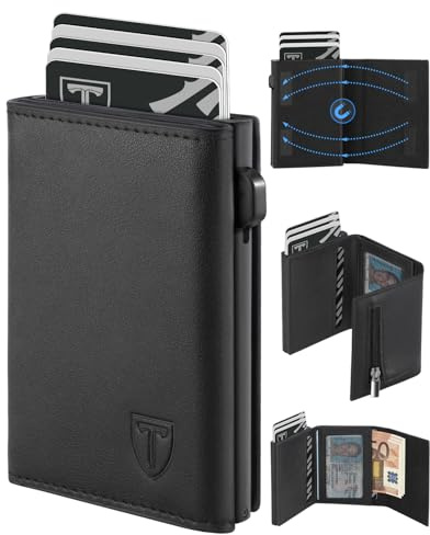 Tomylv Portafoglio Uomo - Porta Carte di Credito Uomo Piccolo Slim Con Protezione RFID, Porta Tessere con Portamonete e Scomparti Banconote, Portacarte in Pelle - Confezione Regalo