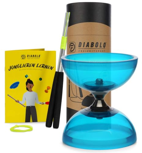 Diabolo Freizeitsport Pro Juggling Kit med diabolo med kullager (turkos transparent), reservsnodd (160 cm), aluminiumsstavar och tryckta instruktioner (franskt ej garanterat)