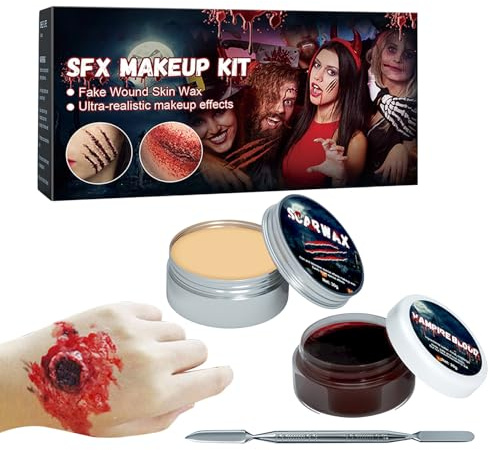 Maquillaje de cicatrices de Halloween, 2 en 1, gel de sangre falso y para cicatrices, con doble herramienta para adultos, hombres y mujeres, cosplay de bodypainting teatro, fiesta, disfraz