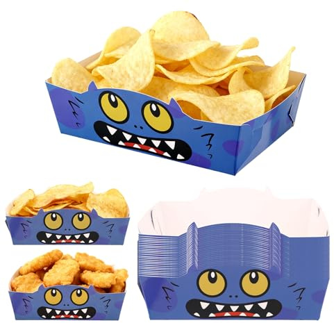 24uds Bandejas Comida Fiesta de Temáticas Dibujos Animados, Bandejas Contenedores de Alimentos en Papel Impermeable para Suministros Fiestas Cumpleaños Eventos Halloween(Morado)