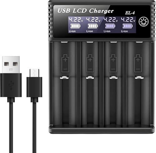 18650 - Caricabatterie universale a 4 scomparti, con display LCD, USB-C per batterie agli ioni di litio da 3,7 V, 10440, 14500, 16340, 17335, 17500, 17650, 18350, 18500, 18700, 25500, 1.2V NI-MH NI-CD