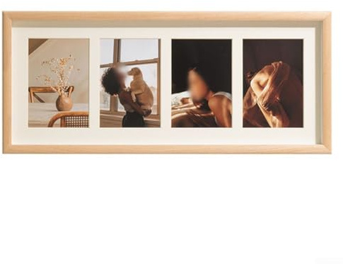 Cornice portafoto multi scomparto, realizzata in legno massiccio per supportare 4 foto senza sovrapposizioni o distorsioni dei bordi dell'immagine