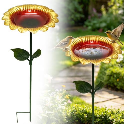 RNPKZ Abreuvoir à oiseaux en métal, tournesol, abreuvoir pour oiseaux debout, distributeur de nourriture pour oiseaux sauvages, abreuvoir d'eau, bol pour oiseaux, oiseaux sauvages, abreuvoir à oiseaux