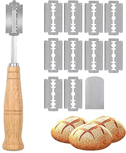 CENRONG Taglierino per Pane，Lama pane Coltello pane Coltello per impasto Coltello da panettiere con 10 lame，per Cuocere, Intagliare Modelli di Pane Crudo