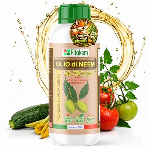 Fitokem Olio di Neem per Piante NUTRIZIONE 1Litro Biologico per Orto Prato Giardino Anti Afidi Cocciniglia Pidocchi Cimici Bruchi Moscerini Piante Potenziato con Microelementi, Alghe e Acidi Umici