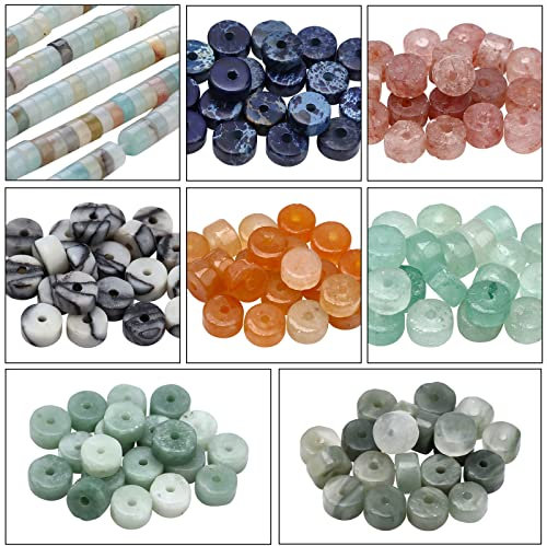 NBEADS 160 Stück 8 Stile Natürliche Heishi Steinperlen, Disc Spacer Beads Flache Runde Edelsteinperlen Lose Steinperlen Für Armband Ohrringe Halskette Und Schmuckherstellung