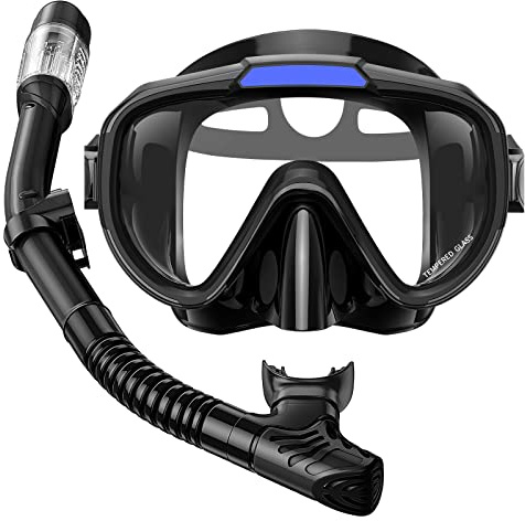 Seovediary Snorkel Set Adults Snorkeling Gear Anti-Fog Panoramic View Swim Mask Dry Top Snorkel Kit with Carry Bag for Snorkeling Scuba Diving Swimming Travel