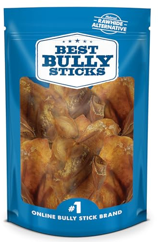 Best Bully Sticks Pig Ears for Dogs - 12 Count (Pack of 1) - All-Natural, USA Baked and Packed, Single Ingredient, 100% Pork, Easily Digestible - Puppies, Small, Medium, Large