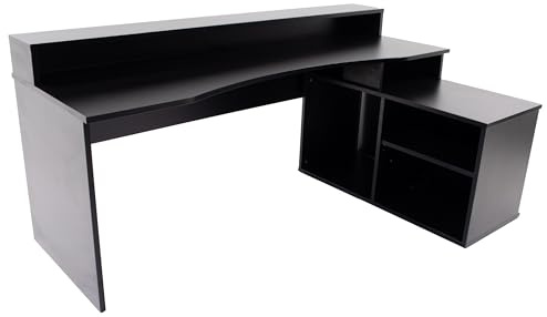 Flair Furnishings - Large Gaming Desk with LED Lights, L Shaped Desk, Gaming Space for Multi-Screen Setup, Includes Storage Shelves, Sturdy and Durable, 200cm Long (Black)