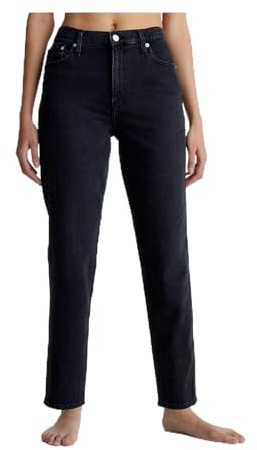 Calvin Klein Damen Jeans Hose Mom Fit, Schwarz (Denim Black), 25W