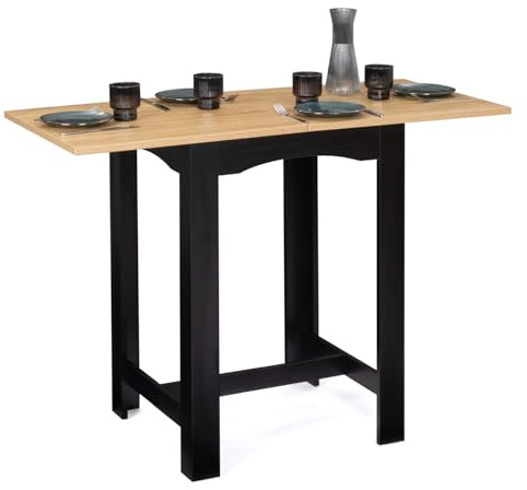 IDMarket - Tavolo da bar allungabile DONA per 2 o 4 persone, nero, piano in faggio, 60-120 cm