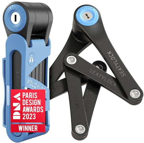 Seatylock FoldyLock Mini Folding Bike Lock - Patented Lightweight Bicycle Lock - Heavy Duty Anti Theft Guard with Key for Electric Scooter & City Bikes - 29.5