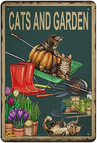 Cartello da giardino Decorazione da giardino con gatti e giardino, decorazione per la casa, decorazione da parete, cartello da giardino, regalo per casa, campagna, decorazione da parete, poster in