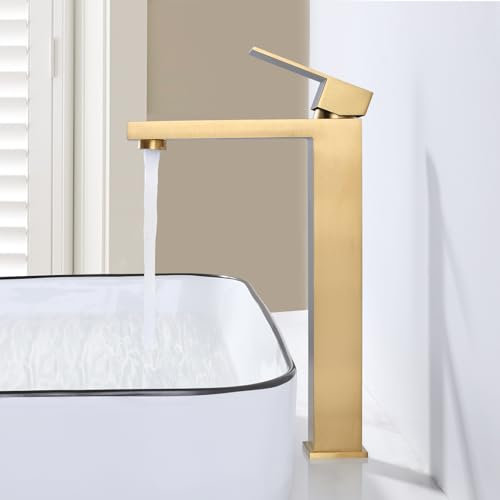 ARCORA Waschtischarmatur, Hochdruck Wasserhahn Bad aus 304 Edelstahl Armatur Waschbecken mit 50cm Anschlussschläuche, Golden