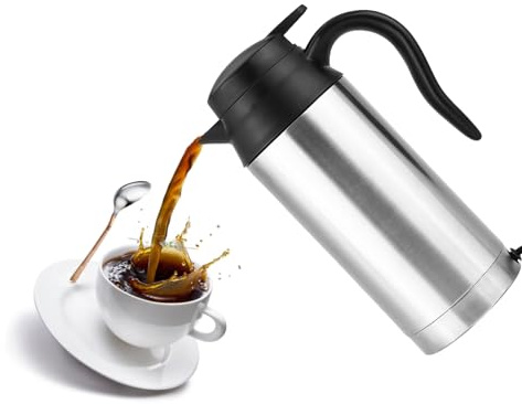 LEEZAD 12V 120W 750ml Car Electric Kettle, 304 Stainless Steel Water Boiler & Heater, Car Heating Travel Cup with Cigarette Lighter Plug, Silicone Sealed Kettle Cover for Most Car Cup Holders Travel