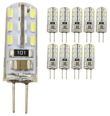 Bombilla LED G4 2W Equivalente A 10W Halógena 150LM 220V 230V Bombilla Pequeña de Bajo Consumo para Campanas Candelabros No Regulable Blanco Frío 6000K Ángulo de haz de 360° gel de sílice (10 piezas)