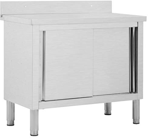 Gecheer Arbetsbänk i rostfritt stål med skjutdörrar, 100 x 50 x (95,97) cm