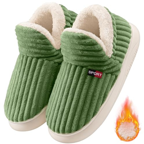 CMTOP Pantuflas Mujer Invierno Cálido Comodo Zapatillas Hombre Cerradas Pantuflas con Suela de Goma Antideslizante para Interiores y Exteriores(Verde,40/41 EU)