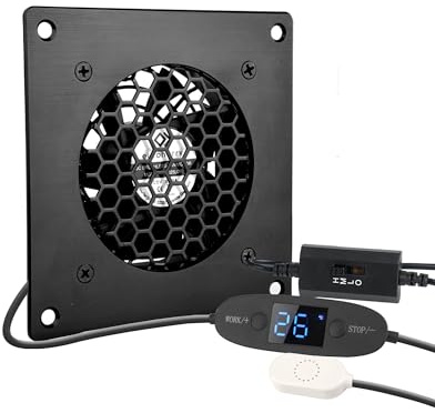 Euroharry 80 mm digital display, tyst temperaturkontrollerat fläktsystem, USB 5V med modern borstad svart aluminiumram för ljudskåp