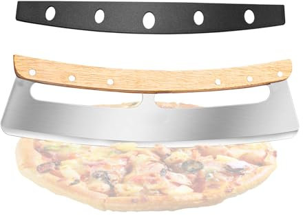 Cortador de pizza oscilante,Cortador de pizza basculante | Cortadores de pizza grandes - Rueda picadora de Pizza de acero inoxidable resistente al calor con asas de madera y cubierta de seguridad,