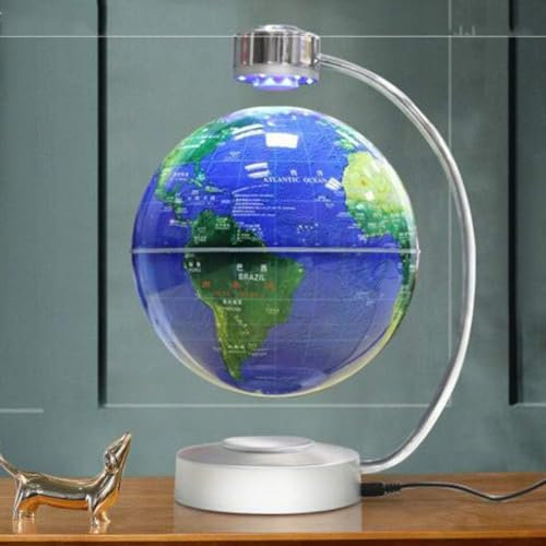 Wrobelax Floating Globe Sphere Map Magnetic Levitation Globe with Lights - 8 Inches, Plastic, Political Map, Antique Brown with Clear Base
