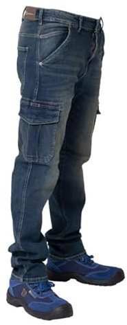 b x work Jeans da Lavoro Cargo, Denim Elasticizzato, Pantalone Multitasche da Lavoro Uomo, vestibilità Gamba Slim, M
