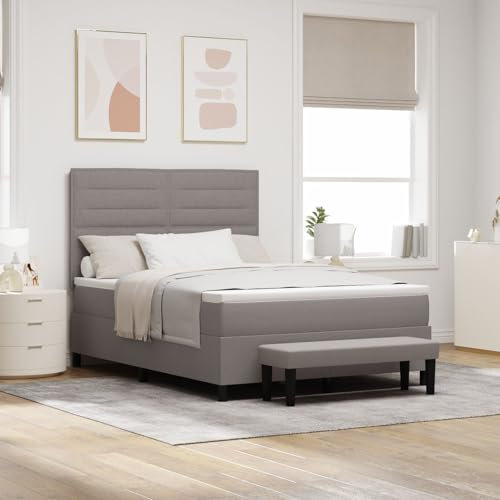 vidaXL Boxspring Säng med Madrass & Bänk Taupe 140x190 cm Tyg