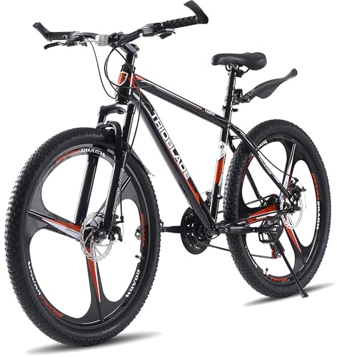 LSLIFE 27.5 Inch Mountain Bike 21-Speed Mountain Bicycle Mens Boys Bike Disc Brakes 3 Spoke Wheels with Shock Absorber (3 Blade Wheel Style, Black & Red)