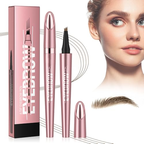 Microblading Augenbrauenstift Wasserfest, 3D Magischer Augenbrauenstift Dunkelbraun Eyebrow Pencil mit 4 Gabelspitze Applikator, Erzeugt Mühelos Natürlich Aussehende Brauen (1# Hellbraun)