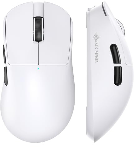 MAGIC-REFINER X2 Mouse Gaming Wireless, 24000 DPI, Ergonomico per Destrorsi, BK3633 MCU, PixArt PAW3311, 69g SUPERLIGHT, Batteria da 500 mAh, Bluetooth/2.4G/Cabalto, PC/Mac, Bianco