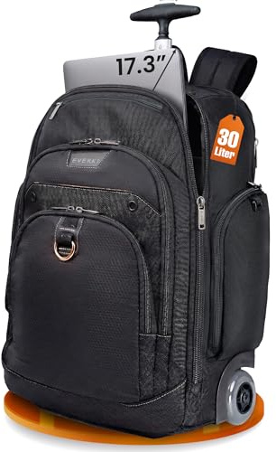 EVERKI Atlas Wheeled 2 Rolling Backpack - Business 30L Travel Backpack with Grey Replaceable Wheels for Professional, RFID-Blocking, Books, Quick-Access Pocket & 13 to 17.3 Laptops - (EKP122BG-ECO)