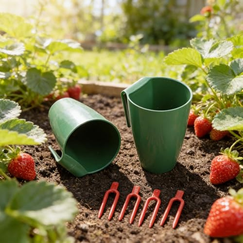 Kit de plantación de raíz de fresa con 10 copas de propagación y 20 tenedores para un rápido enraizamiento y trasplante en jardines interiores y exteriores (grande)