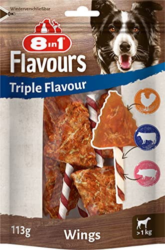 8in1 Triple Flavour Wings Kaustangen für Hunde - Kausnacks mit extra viel Fleisch, 113g Beutel (ca. 6 Stück)