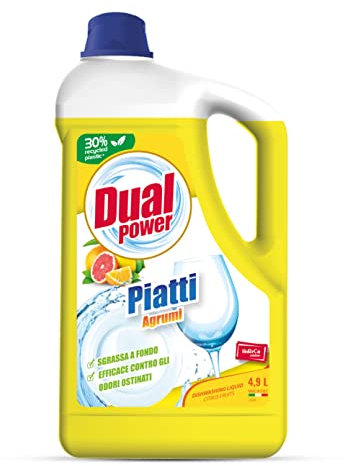 Dual Power Detergente Haccp Per Lavaggio Manuale Dei Piatti - Sgrassa A Fondo, Neutro, Agrumi, 4900 Millilitro,
